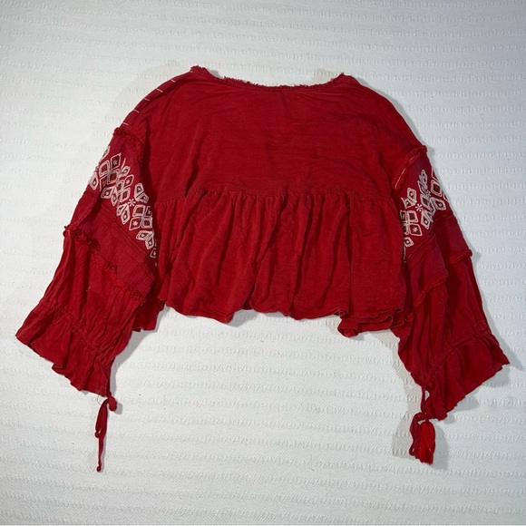 Free People Embroidered Top Boho Peasant Blouse Womens M Balloon Sleeve - Picture 5 of 10